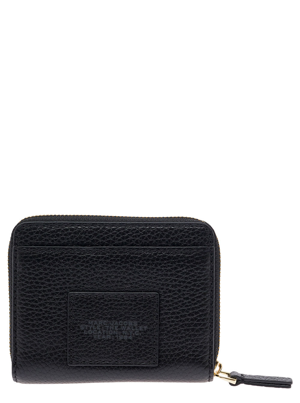 Wallet The Mini with Engraved Logo on Front in Black Pebbled Leather for Women Products