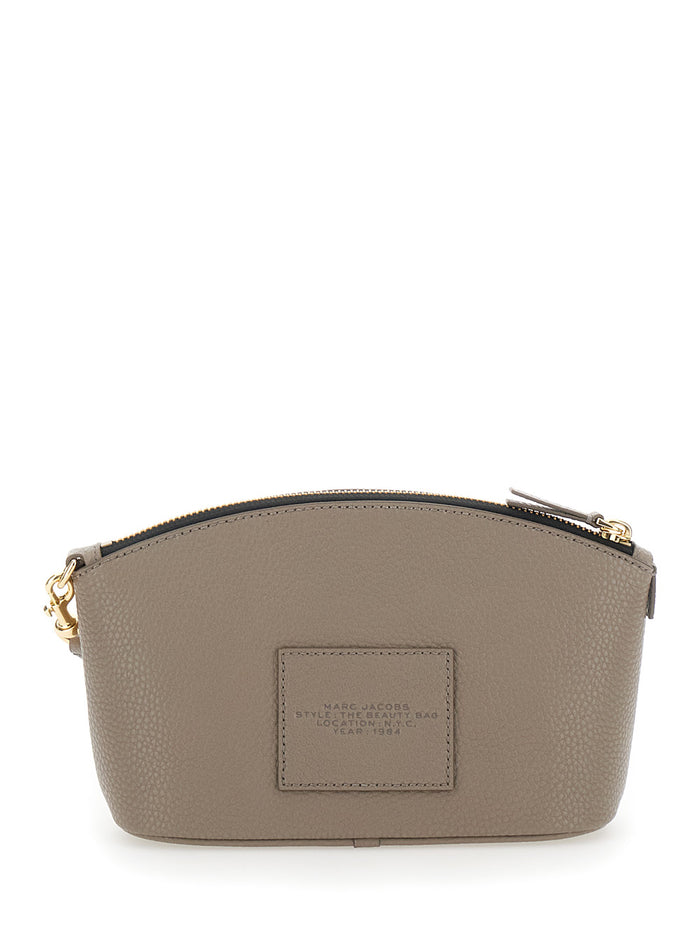 The Beauty Bag Grey Clutch with Logo Print on Front in Leather Woman Split Cow Clutches And Pochettes