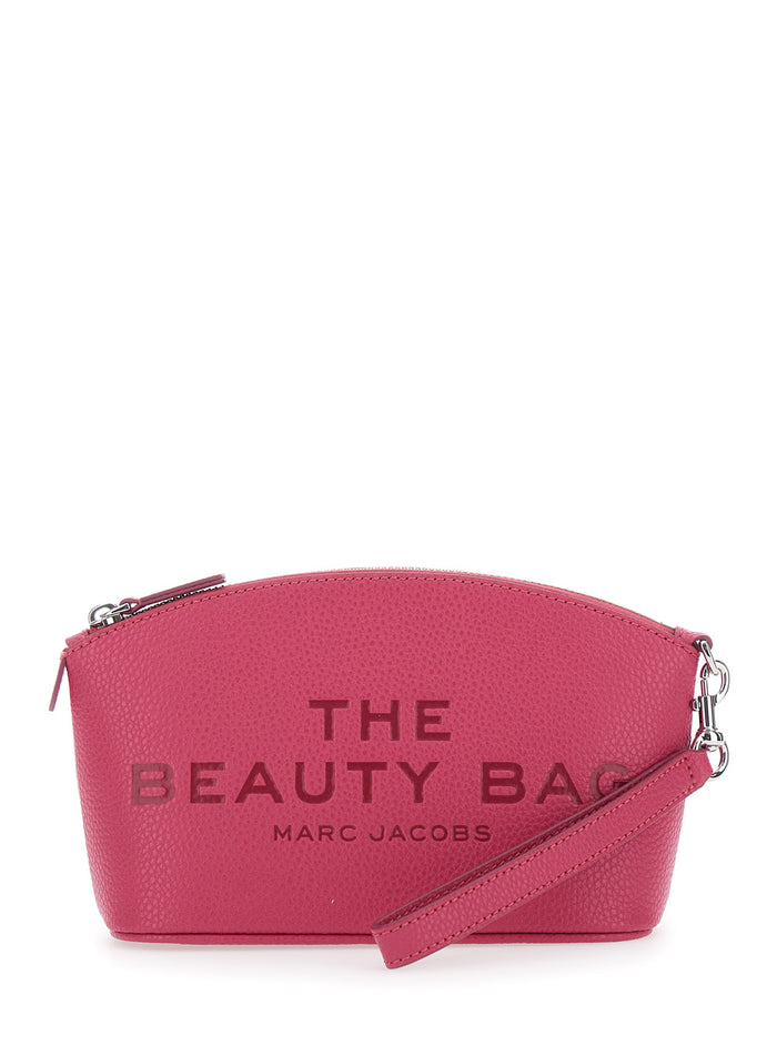 The Beauty Bag Pink Clutch with Logo Print on Front in Leather Woman Split Cow Clutches And Pochettes