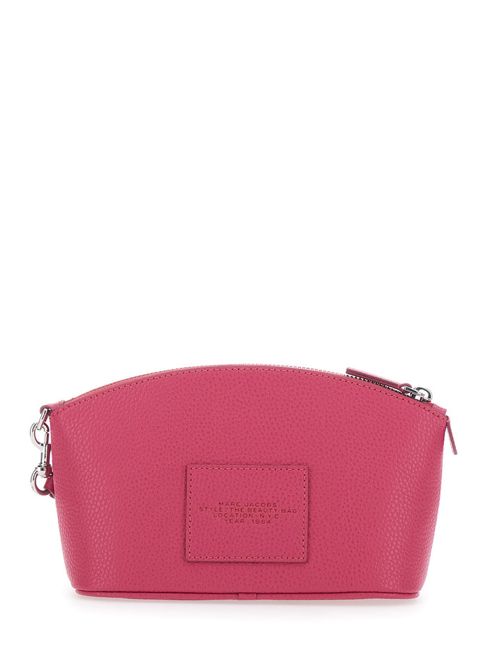 The Beauty Bag Pink Clutch with Logo Print on Front in Leather Woman Split Cow Clutches And Pochettes