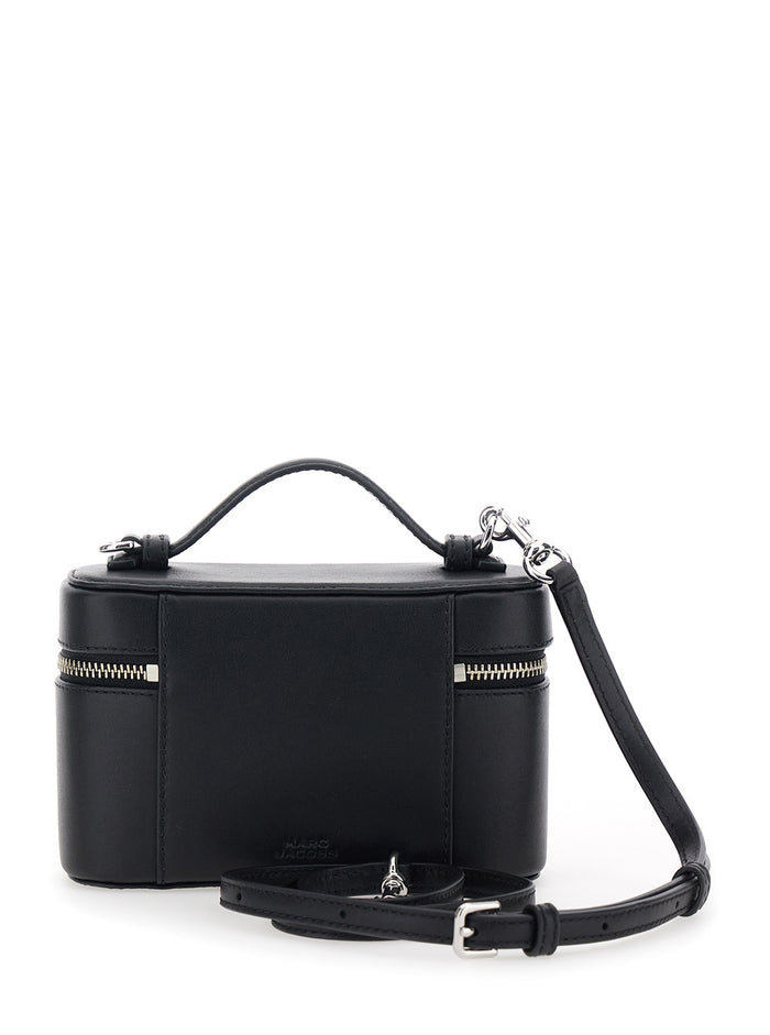 Crossbody Bag The Vanity with Removable Strap and Logo Lettering on Front in Black Leather for Women Split Cow