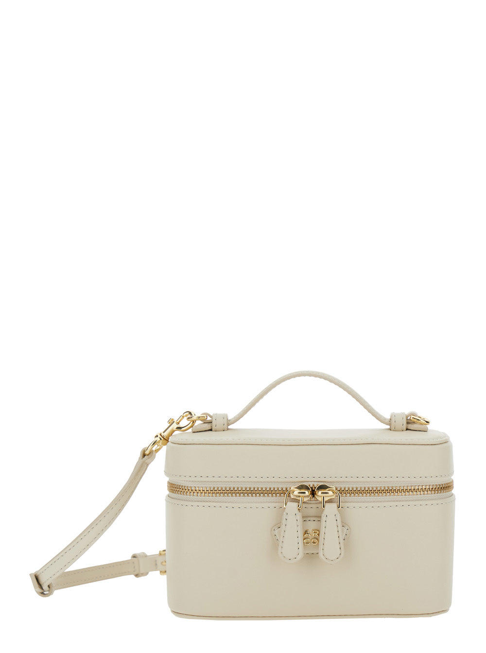 Crossbody Bag The Vanity with Removable Strap and Logo Lettering on Front in White Leather for Women Split Cow
