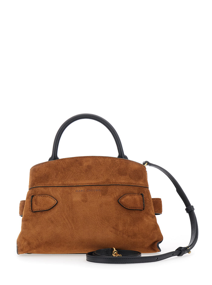 Handbag The Satchel Dakota Small with Logo Imprinted on Back and Closure Brown Suede Belt for Women Cow Leather Hand Bags