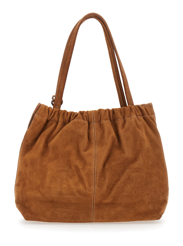 Shoulder Bag The Tote with Chain Detail and Drawstring Closure in Brown Suede for Women Cow Leather