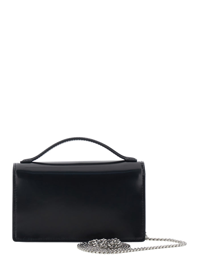 The Mirror Mini Shoulder Bag with Chain Strap and Lettering Logo on Front in Black Leather for Women Cow Crossbody