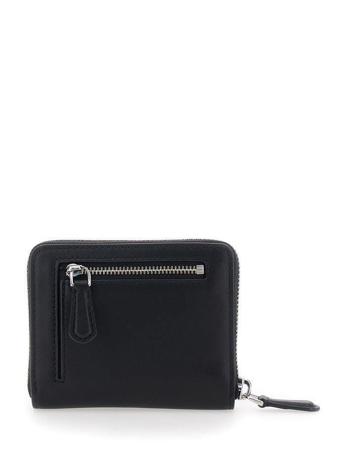 Wallet The Slim Compact with Logo Lettering on Front in Black Leather for Women Split Cow Products