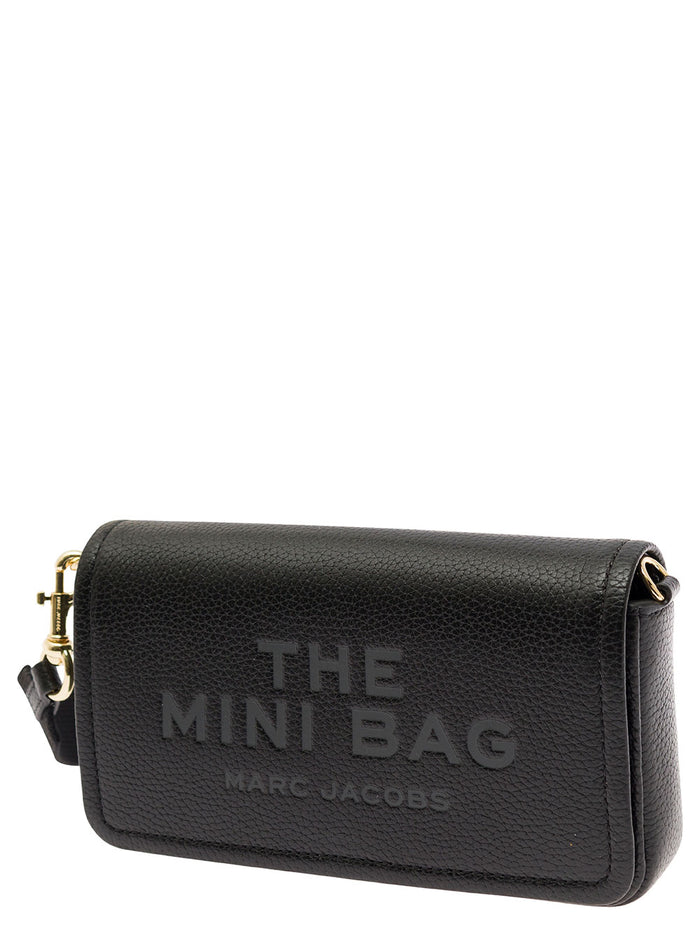 Mini Crossbody Bag with Engraved Logo in Black Pebbled Leather for Women Cow