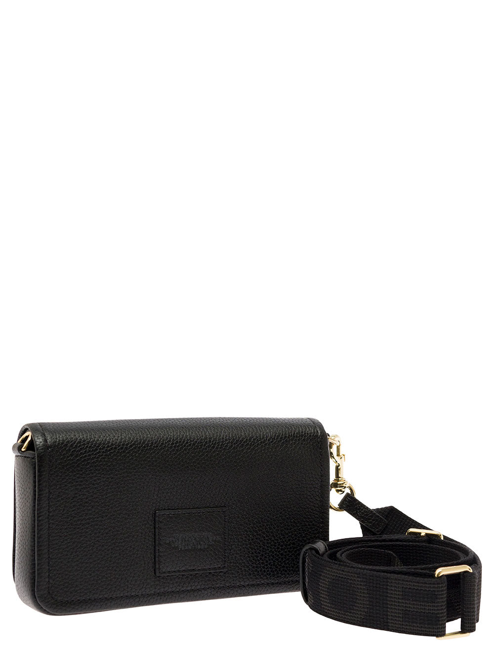 Mini Crossbody Bag with Engraved Logo in Black Pebbled Leather for Women Cow