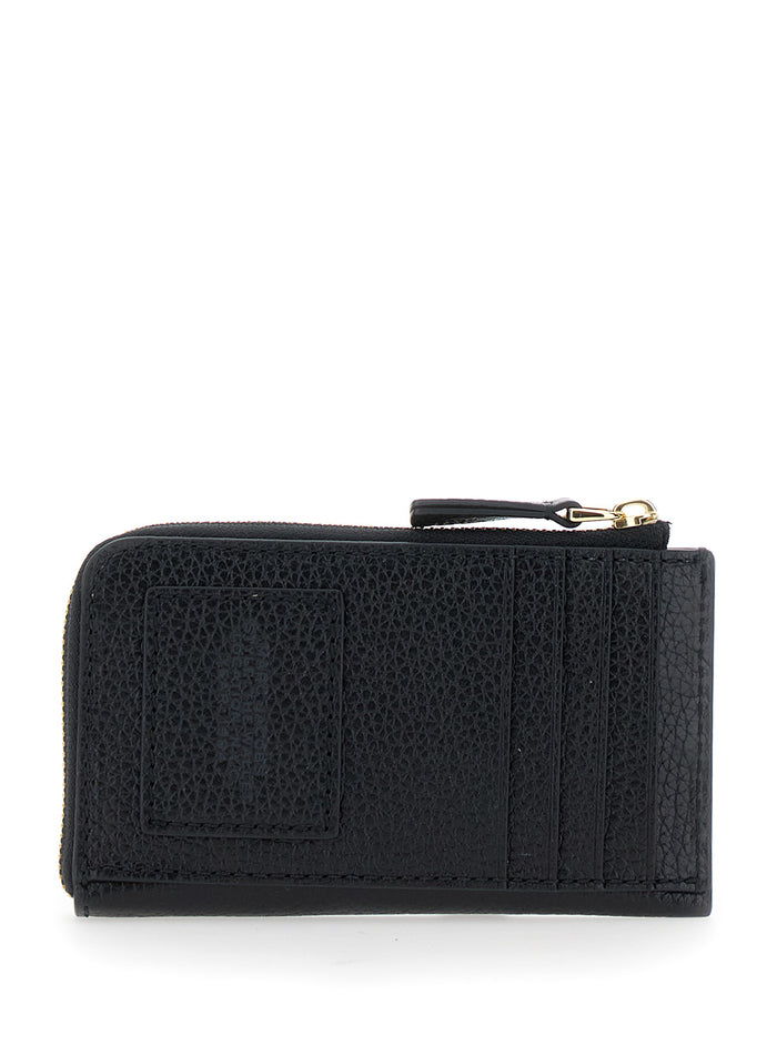 Black Hammered Leather Wallet with Logo and Clasp Products
