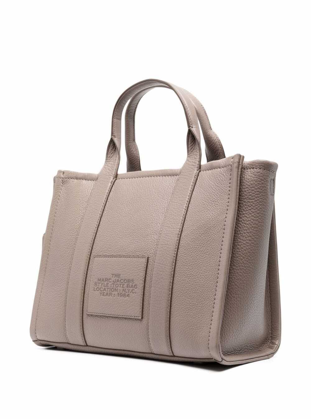 The Tote Bag Medium with Hammered Leather Logo Beige Women Cow Hand