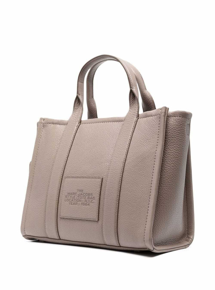 The Tote Bag Medium with Hammered Leather Logo Beige Women Cow Hand