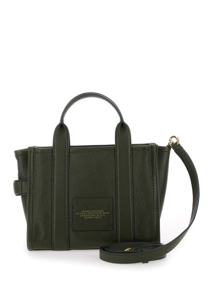 The Tote Bag Media in Green Hammered Leather for Women Cow Hand