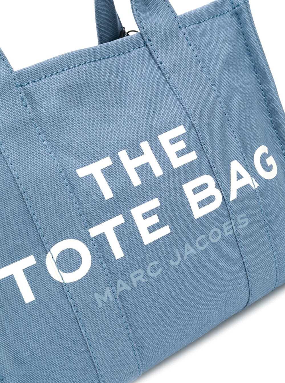 Shopper Tote The Traveller in Blue Canvas with Logo Print Light Cotton Hand Bags