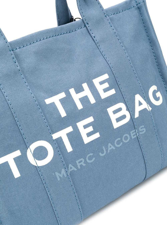 Shopper Tote The Traveller in Blue Canvas with Logo Print Light Cotton Hand Bags