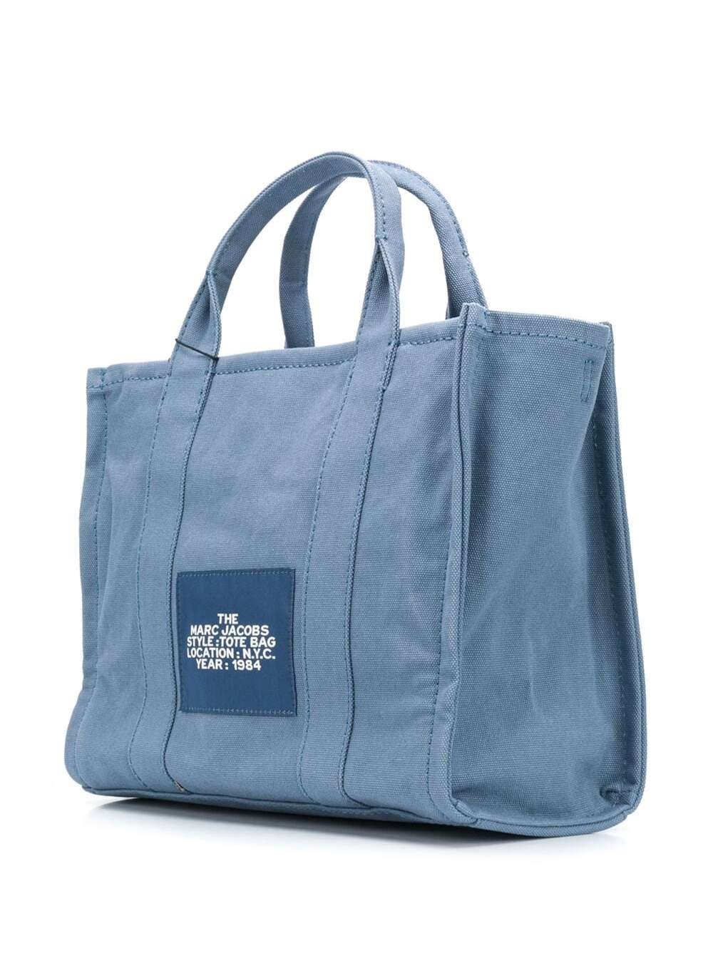 Shopper Tote The Traveller in Blue Canvas with Logo Print Light Cotton Hand Bags
