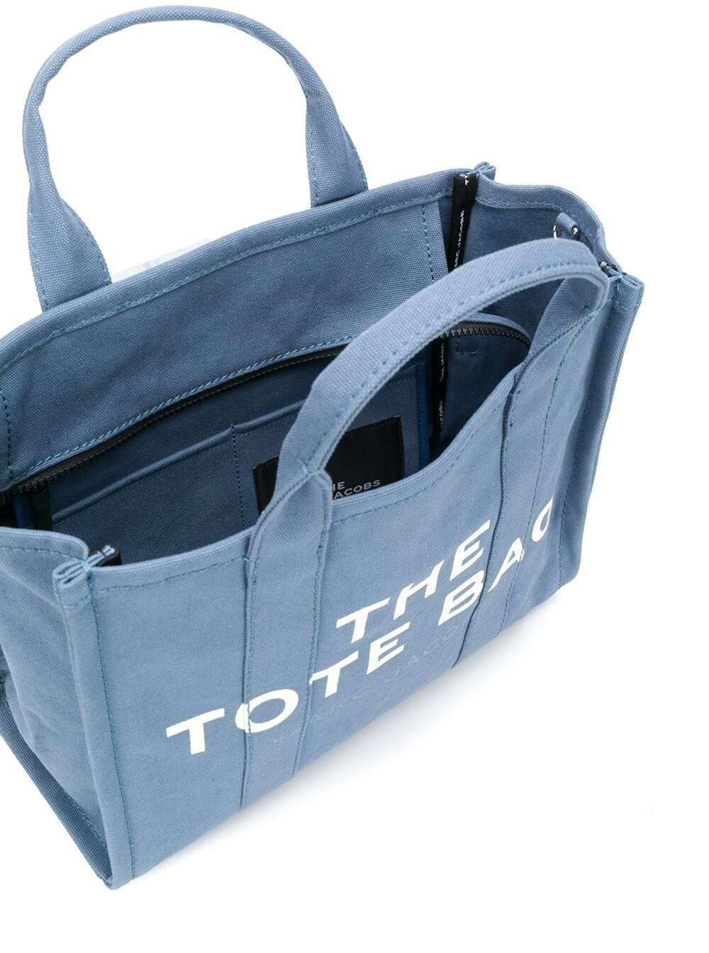 Shopper Tote The Traveller in Blue Canvas with Logo Print Light Cotton Hand Bags