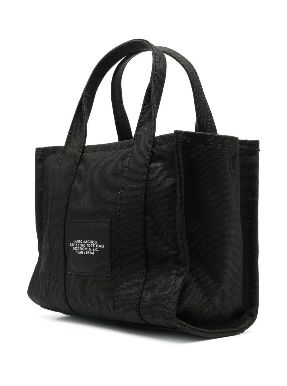 Handbag The Small Tote with Logo lettering on front in Black Cotton for Women Hand Bags