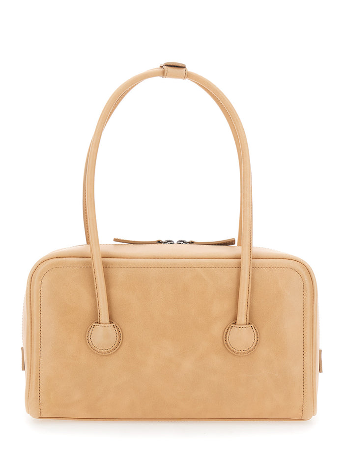 Shoulder Bag SOFT BOSTON SMALL with elegant design in Beige Leather for Women Cow