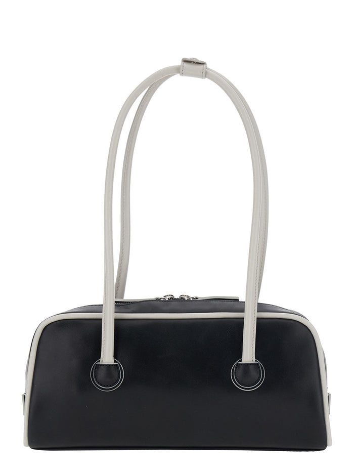 SOFT BAGUETTE (PIPING) Black Cow Leather Shoulder Bags