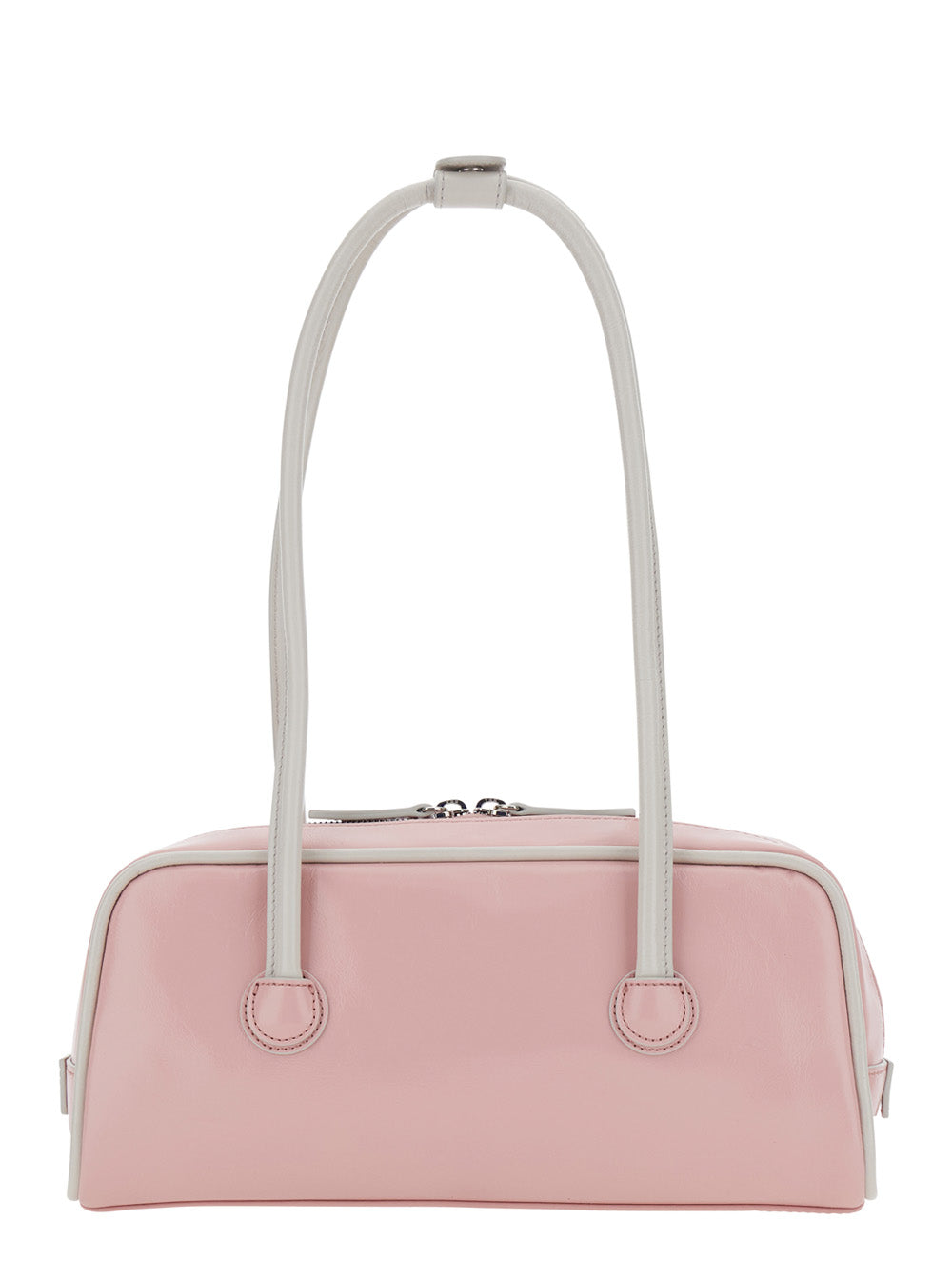 Shoulder Bag SOFT BAGUETTE (PIPING) Pink with Grey Leather Details Cow