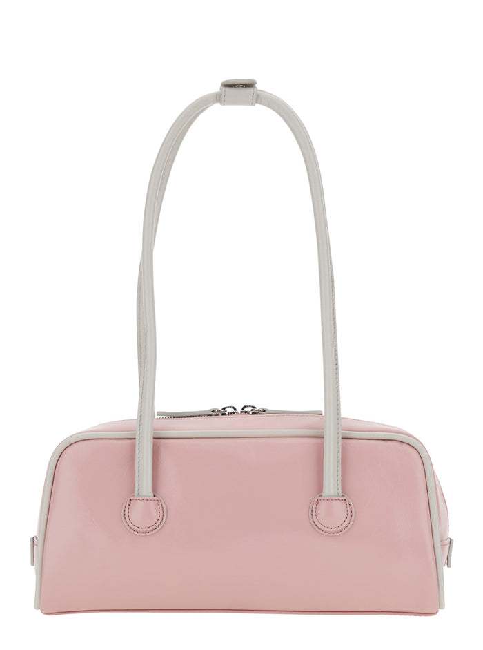 Shoulder Bag SOFT BAGUETTE (PIPING) Pink with Grey Leather Details Cow
