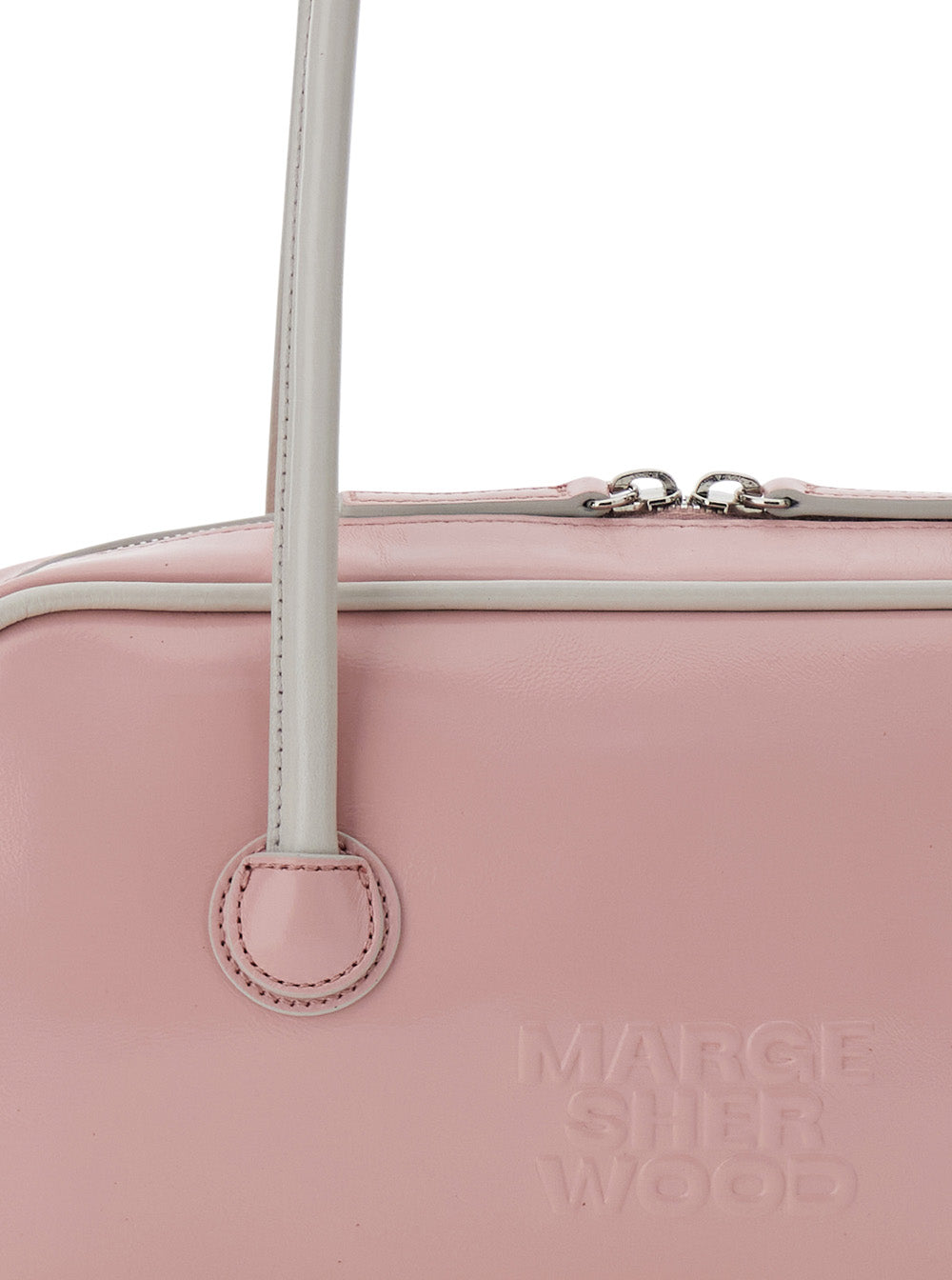Shoulder Bag SOFT BAGUETTE (PIPING) Pink with Grey Leather Details Cow