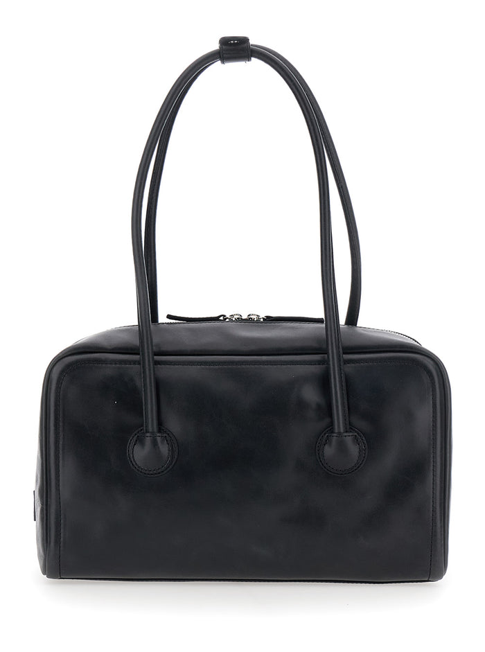 Shoulder Bag SOFT BOSTON with simple design in black leather for women Cow