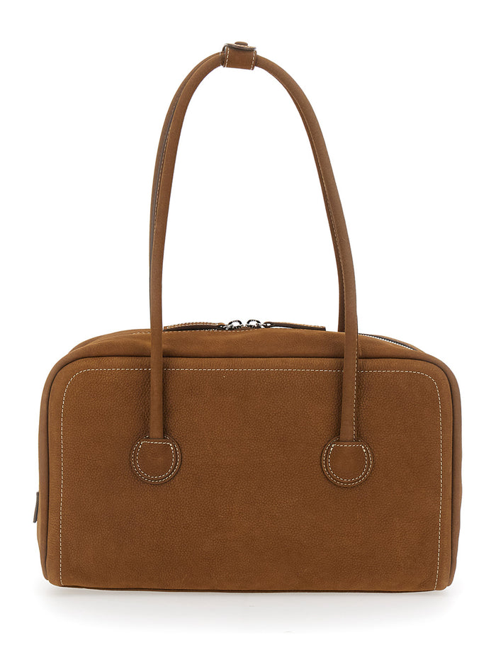 Shoulder Bag SOFT BOSTON with Brown Leather Top Closure for Women Cow
