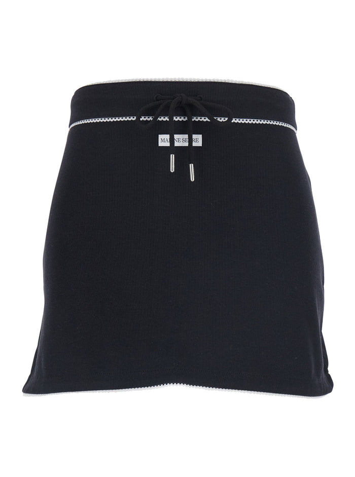 Dress CUTE 70S MINI SKIRT Black with High Waist and Contrast Details in Cotton Women Elastane