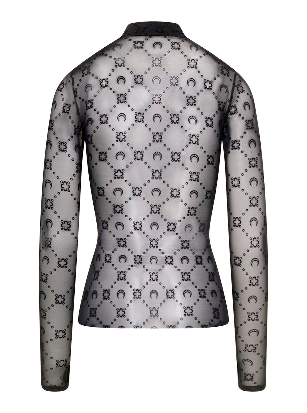 Black Semi-Transparent Sweater with Flocked Monogram in Elastic Polyamide for Women Elastane Tops