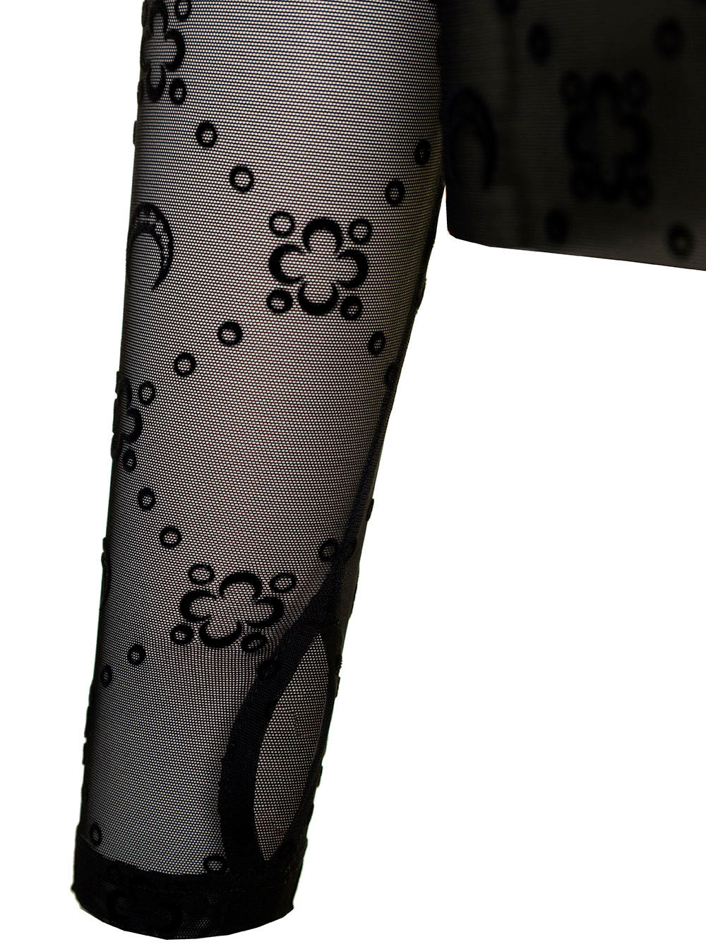 Black Semi-Transparent Sweater with Flocked Monogram in Elastic Polyamide for Women Elastane Tops