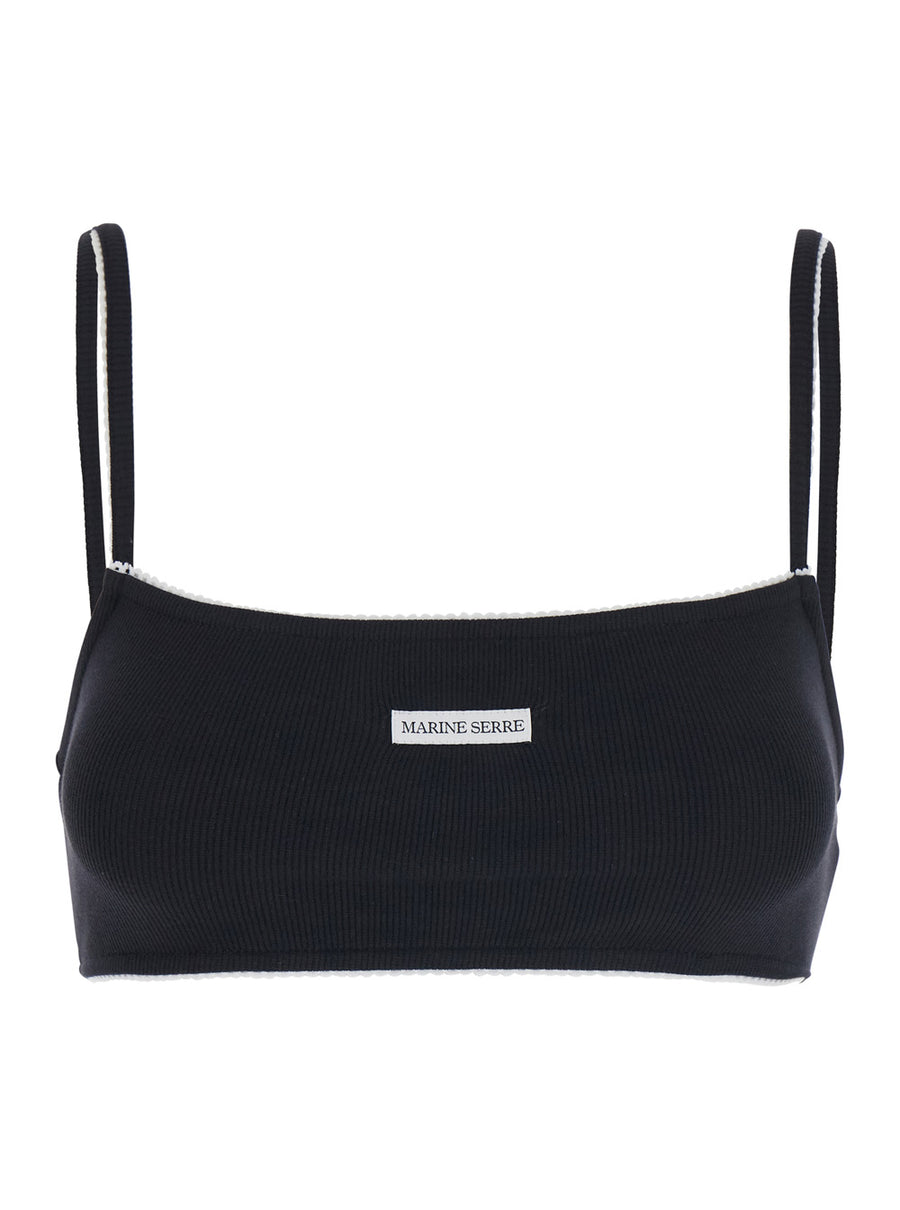 Bra Top V-Neck Black Cotton Tops