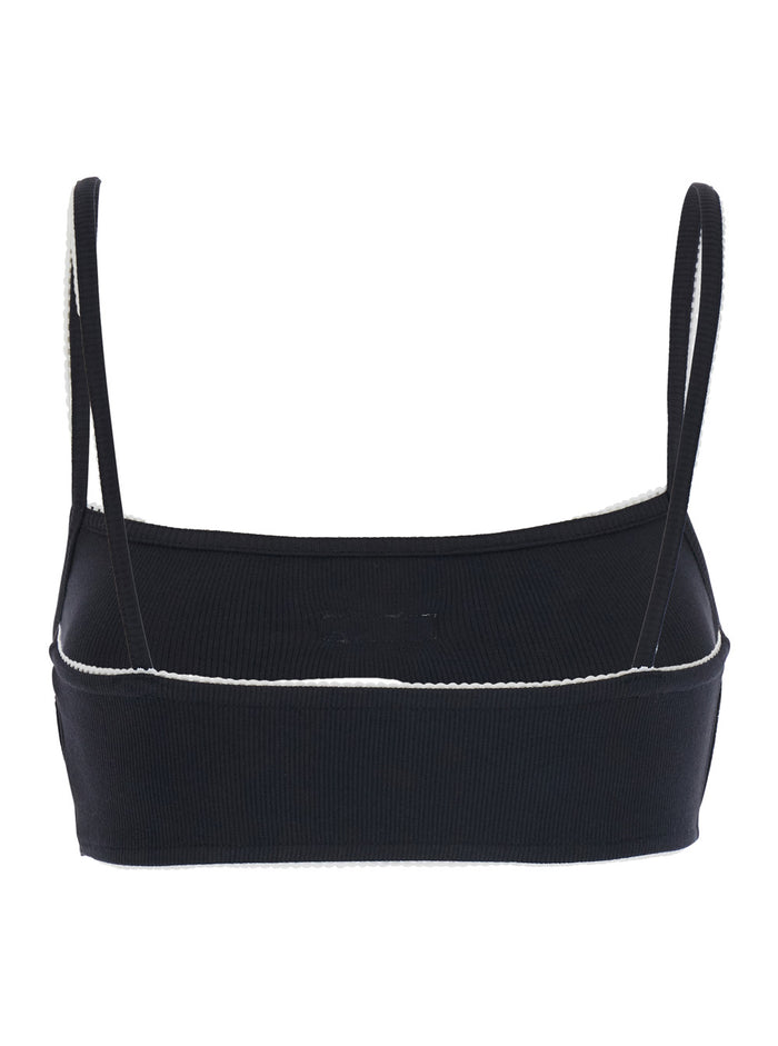 CUTE 70S BRA - Black Top with Thin Straps and V-Neck In Cotton Women Elastane Tops