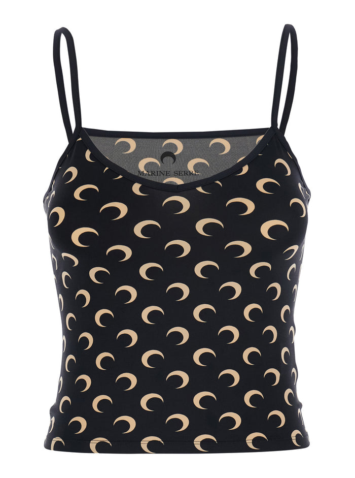 Top MOON PRINTED JERSEY STRAPS Black with Polyamide Elastane Tops