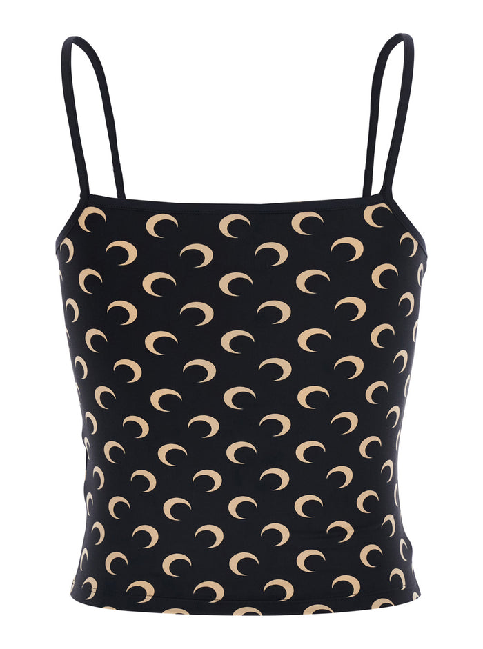Top MOON PRINTED JERSEY STRAPS Black with Polyamide Elastane Tops
