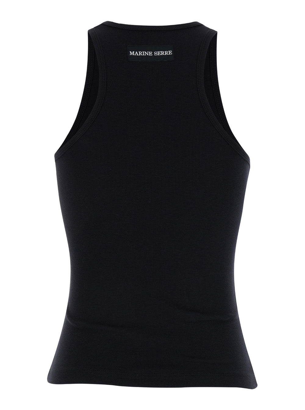 Black Sleeveless Tank Top with Logo Detail and Patch in Cotton Stretch Woman Elastane Tops