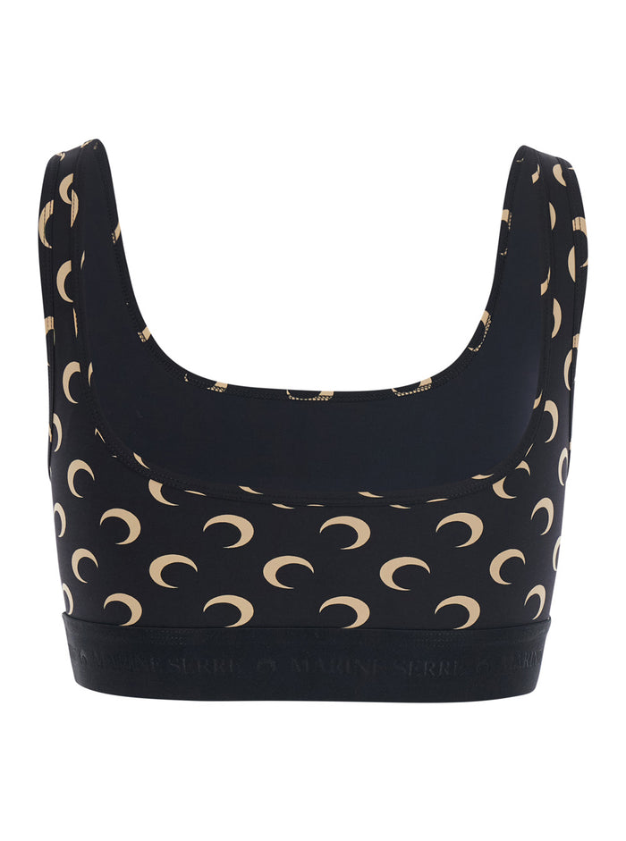 MOON PRINTED JERSEY SPORTS BRA Black Tech Fabric for Women Polyamide Elastane Tops