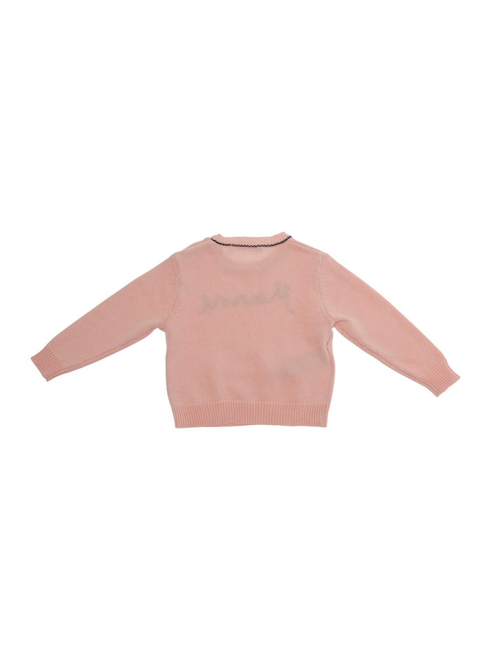 Crew Neck Sweater with Logo Lettering Embroidery on the Front in Baby Pink for Women Cotton Jersey