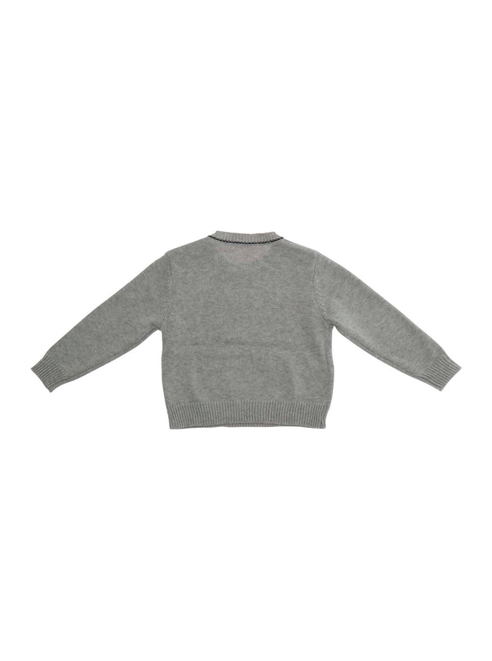 Crew Neck Sweater MARNI KIDS with Logo Lettering Embroidery on the Front in Baby Grey Cotton Jersey