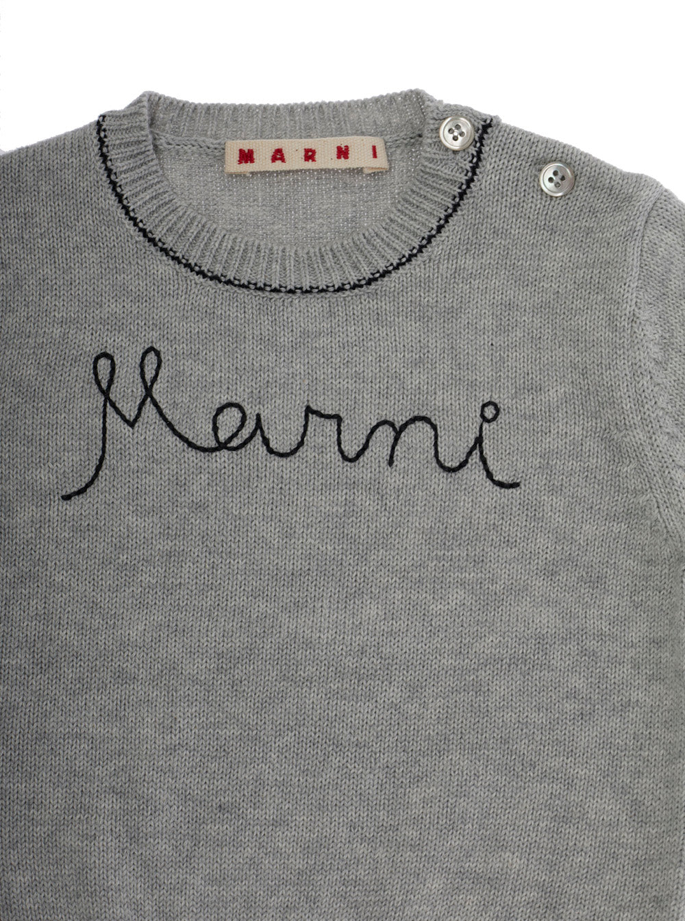 Crew Neck Sweater MARNI KIDS with Logo Lettering Embroidery on the Front in Baby Grey Cotton Jersey