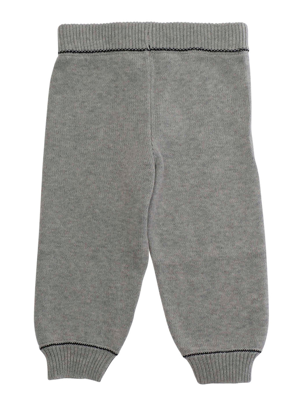 Baby Grey Cotton Pants with Ribbed Waist and Hem Logo Lettering Embroidery on the Front Trousers