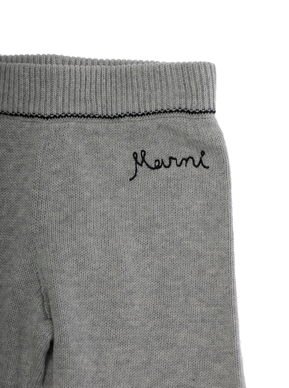 Baby Grey Cotton Pants with Ribbed Waist and Hem Logo Lettering Embroidery on the Front Trousers