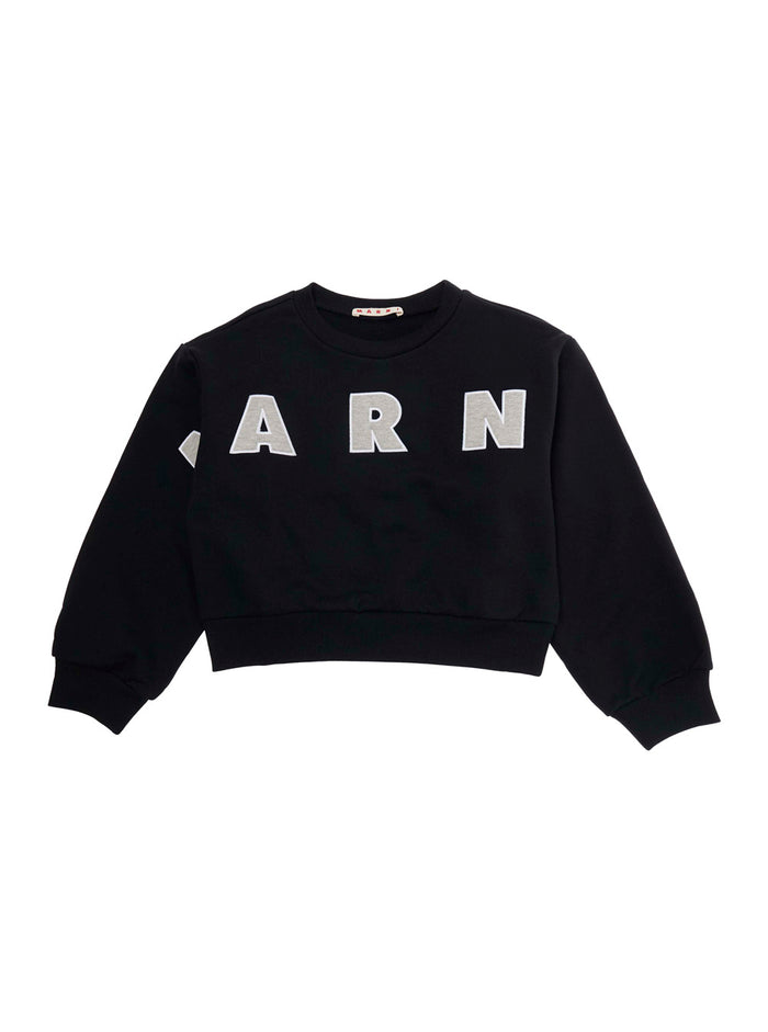 Crewneck Sweatshirt with Maxi Logo Lettering on the Front in Black Cotton for Girls Sweatshirts