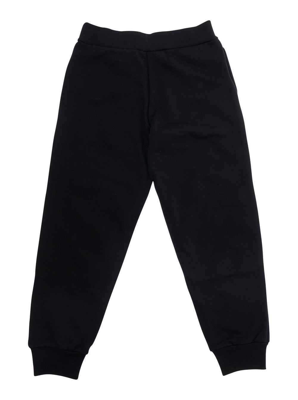Black Cotton Pants with Elastic Waist and Logo Lettering for Kids Trousers