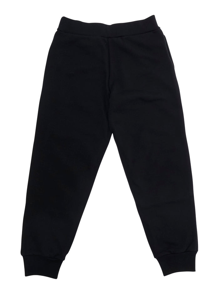 Black Cotton Pants with Elastic Waist and Logo Lettering for Kids Trousers