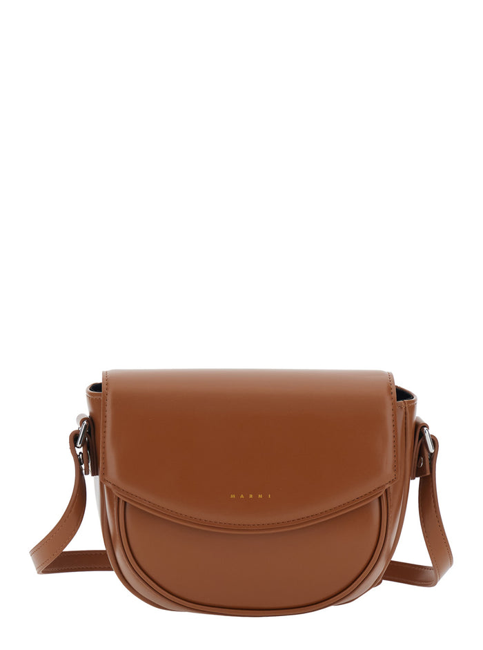 Smile Rown Crossbody Bag With Engraved Logo On Front Ecoleather Girl Brown Polyester