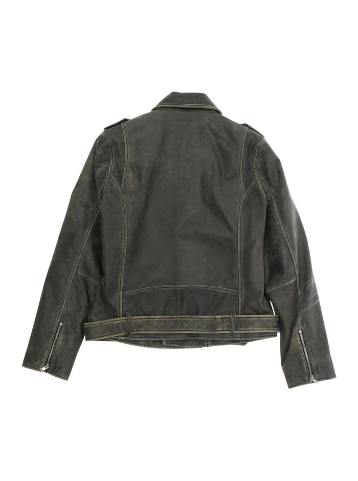 MARNI Black Jacket with Vintage Effect and Logo on Front in Leather for Kids Goat Blazers
