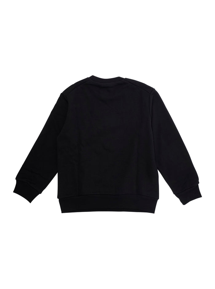 Black Cotton Crewneck Sweatshirt with Logo Lettering for Kids Sweatshirts