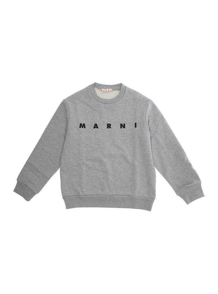 Gray Cotton Crewneck Sweatshirt with Logo Lettering for Kids Grey Sweatshirts
