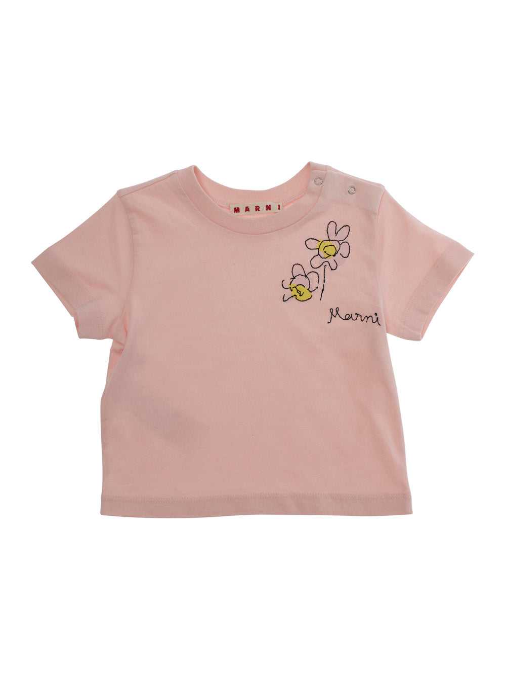 Crew Neck T-Shirt MARNI KIDS with Embroidered Logo Lettering on the Front in Baby Pink Cotton for Women Tshirts And Polo Shirts
